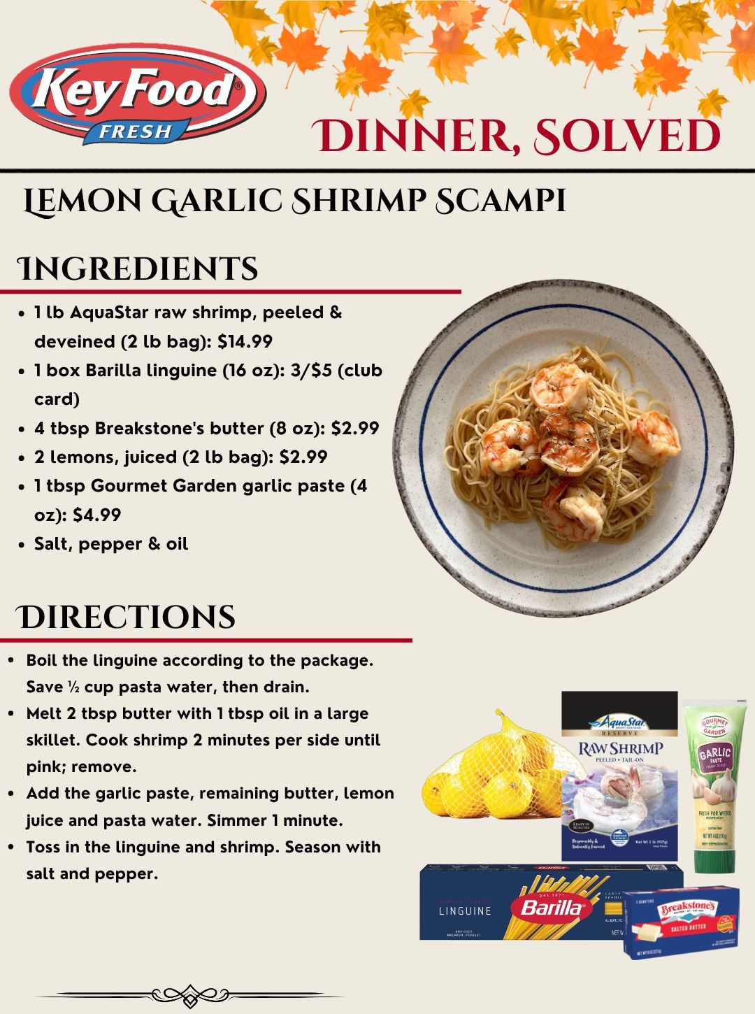 Meals in a Minute flyer: Lemon Garlic Shrimp Scampi
